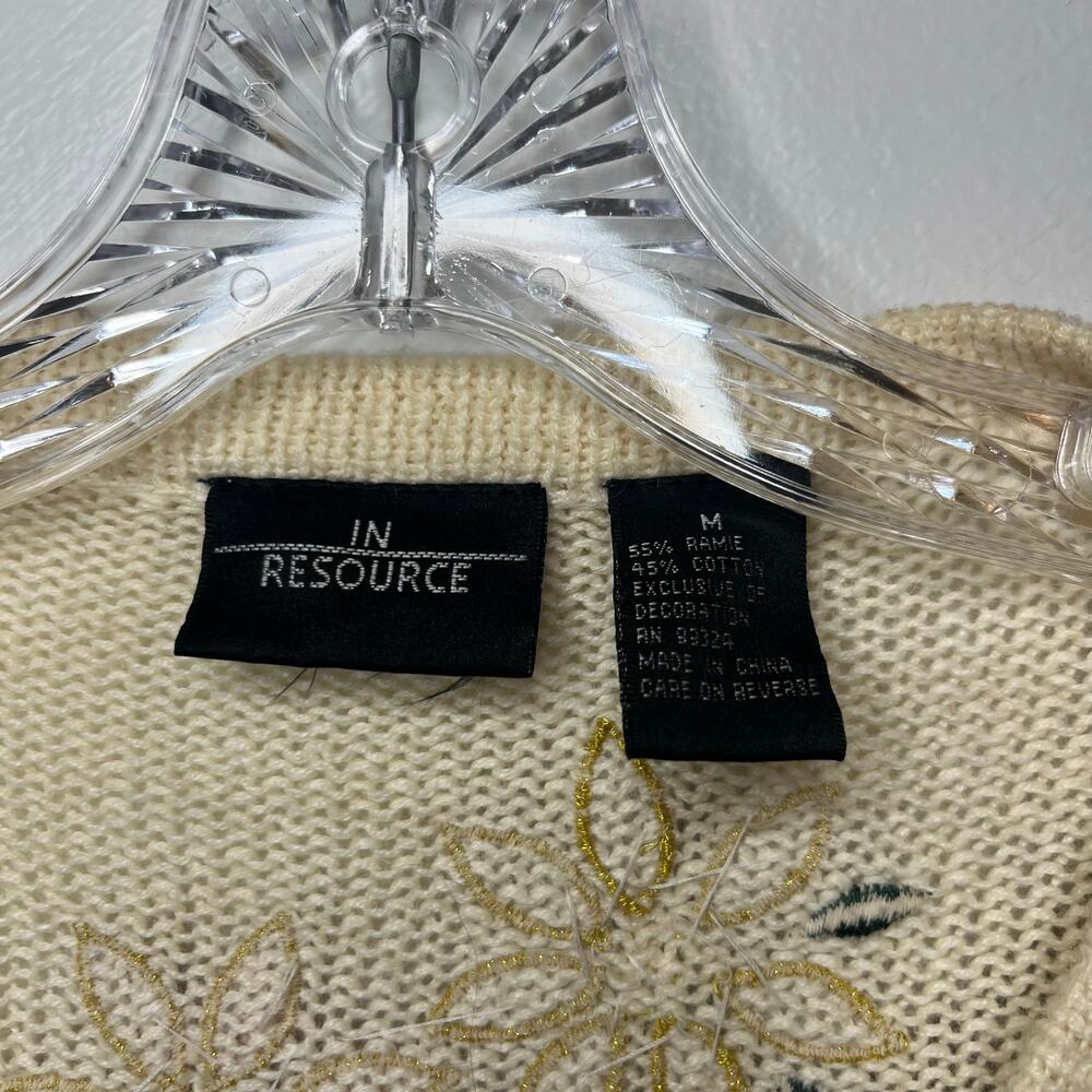 Vintage In Resource Cream Poinsettia Beaded Holiday Cardigan Sweater Sz Medium - Picture 3 of 10